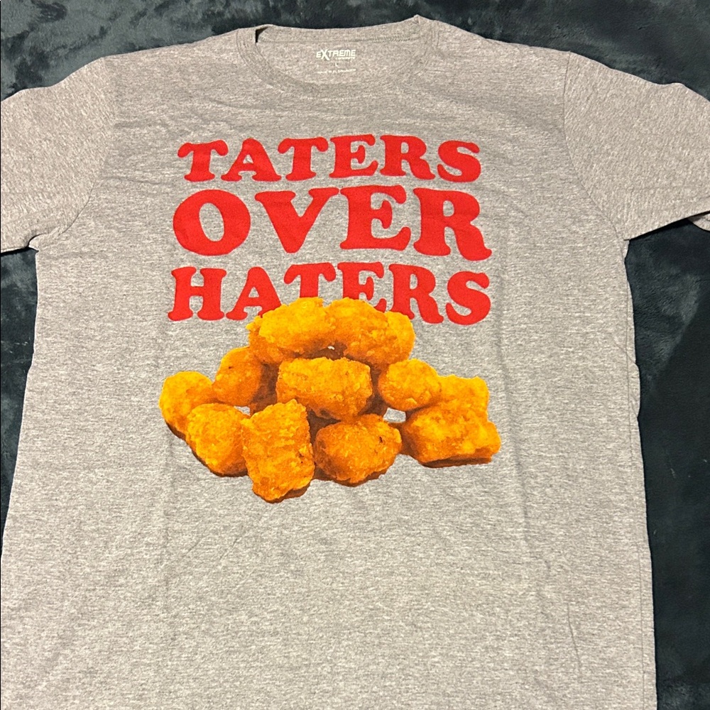 Gray T-Shirt with Taters Over Haters Print